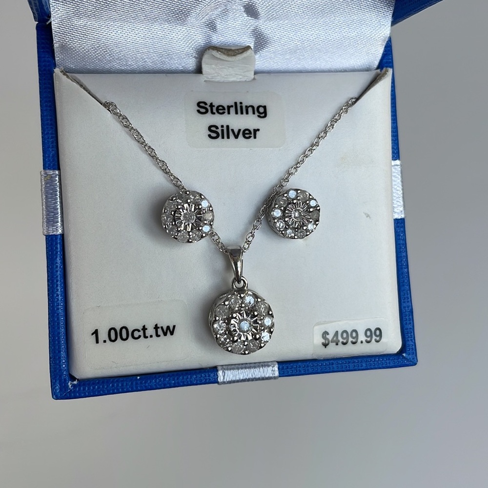 NWT 1ct.tw Diamond Sterling Silver Necklace/Earrings - Picture 4 of 15